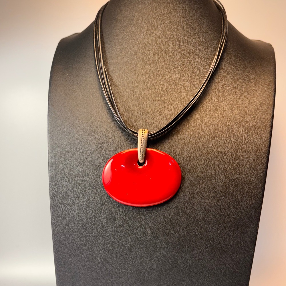 Chico's Pendant Necklace Red Oval Statement Minimalist 90s Boho Chic Multi-Cord